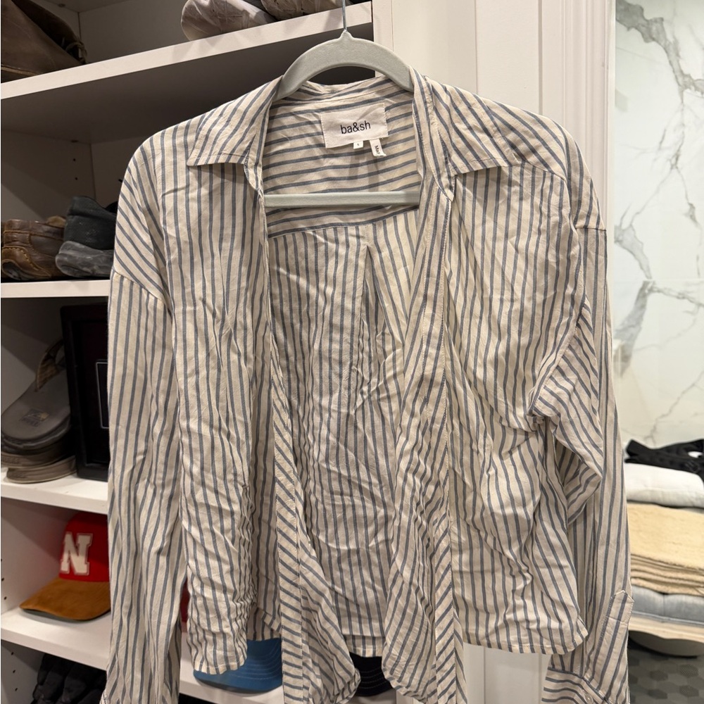 Ba&sh Blue and White Striped Shirt